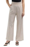 Ellen Tracy Stripe Smocked Waist Wide Leg Linen Blend Pants In Linen/black Stripe