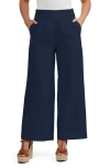 Ellen Tracy Stripe Smocked Waist Wide Leg Linen Blend Pants In Navy