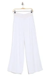 Ellen Tracy Stripe Smocked Waist Wide Leg Linen Blend Pants In White