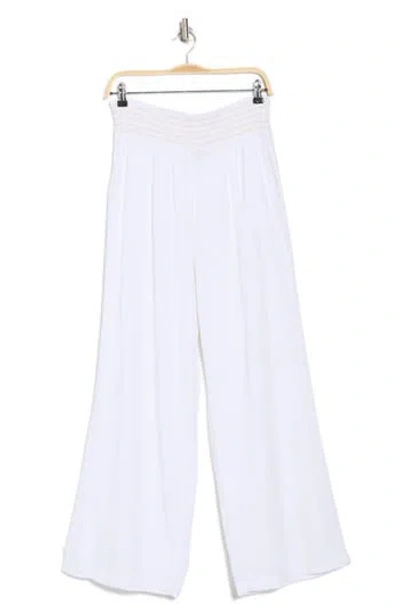 Ellen Tracy Stripe Smocked Waist Wide Leg Linen Blend Pants In White