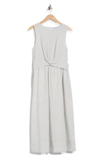 Ellen Tracy Striped Seersucker Twist Detail Midi Dress In Gray