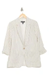 Ellen Tracy Striped Shirred Sleeve Blazer In Marshmallow/navy Stripe