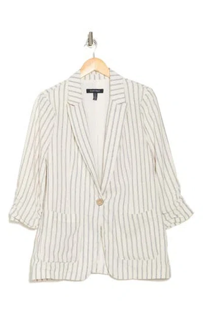 Ellen Tracy Striped Shirred Sleeve Blazer In Marshmallow/navy Stripe