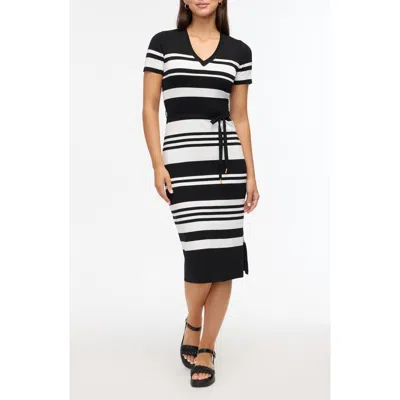 Ellen Tracy Striped Sweater Dress In Black/marshmallow Stripe