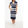 Ellen Tracy Striped Sweater Dress In Navy Marshmallow Stripe