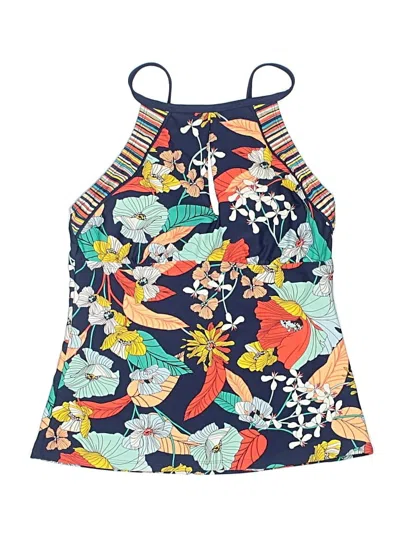 Pre-owned Ellen Tracy Swimsuit Top Blue Print Pattern Swimwear