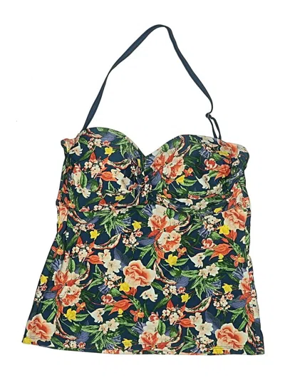 Pre-owned Ellen Tracy Swimsuit Top Green Floral Pattern Swimwear
