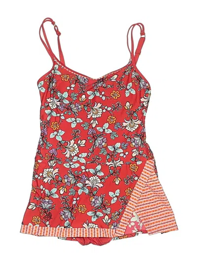 Pre-owned Ellen Tracy Swimsuit Top Red Print Pattern Swimwear