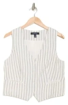 Ellen Tracy Taillored Stripe Button Front Vest In Marshmallow/navy Stripe