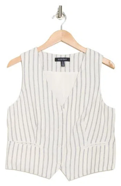 Ellen Tracy Taillored Stripe Button Front Vest In Marshmallow/navy Stripe