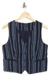 Ellen Tracy Taillored Stripe Button Front Vest In Navy Stripe