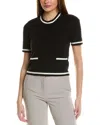 Ellen Tracy Tipped Short Sleeve Crop Sweater In Black