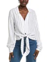 Ellen Tracy Tie Front Linen-blend Shirt In White