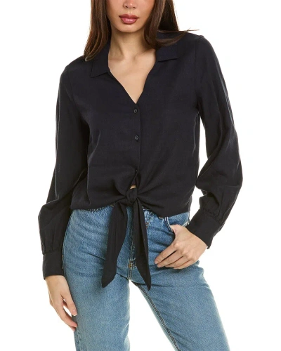 Ellen Tracy Tie Front Linen-blend Shirt In Blue