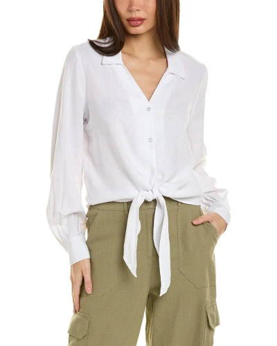 Ellen Tracy Tie Front Linen-blend Shirt In White
