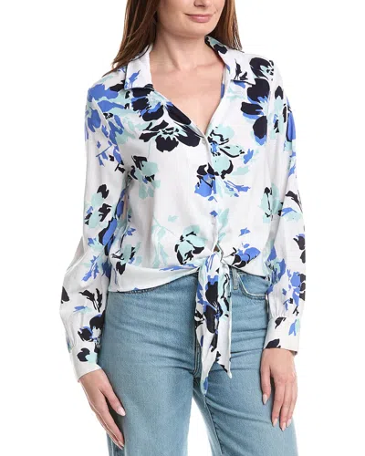Ellen Tracy Tie Front Linen-blend Shirt In Blue