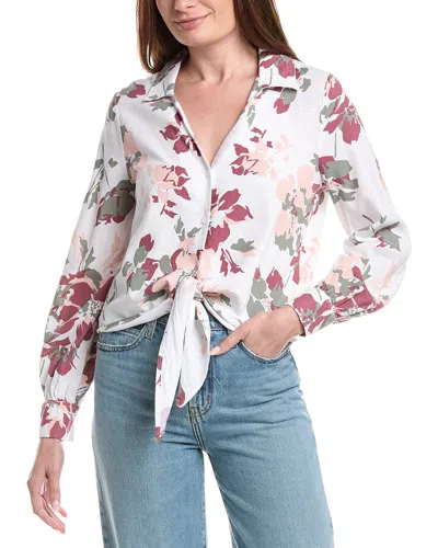 Ellen Tracy Tie Front Linen-blend Shirt In Multi