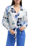 Ellen Tracy Tie Front Shirt In Azure Bouquet