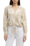 Ellen Tracy Tie Front Shirt In Beige Aztec Floral