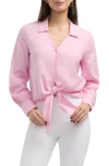 Ellen Tracy Tie Front Shirt In Flamingo Pink
