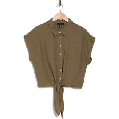 Ellen Tracy Tie Hem Button Front Top