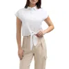 Ellen Tracy Tie Hem Button Front Top In White