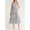 Ellen Tracy Tie Shoulder Cotton Tiered Sundress In Black