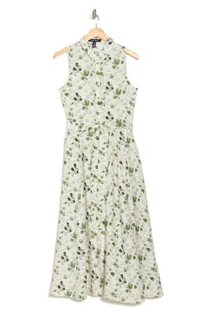 Ellen Tracy Tie Waist Shirtdress In Green Floral
