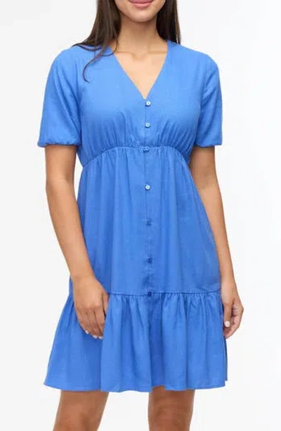 Ellen Tracy Tiered Linen Blend Dress In Azure