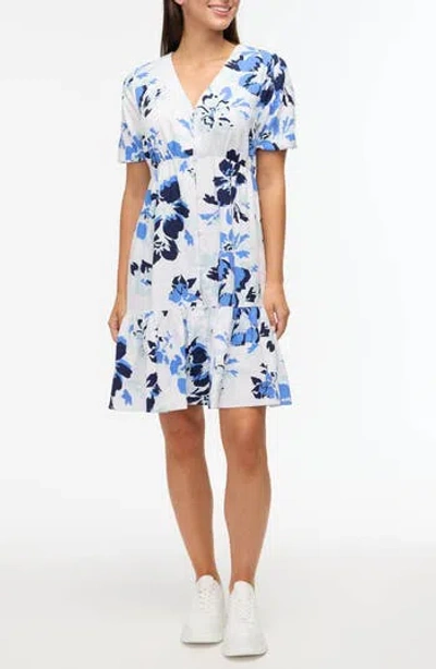 Ellen Tracy Tiered Linen Blend Dress In Azure Bouquet