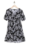 Ellen Tracy Tiered Linen Blend Dress In Black Leaf