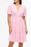 Ellen Tracy Tiered Linen Blend Dress In Flamingo Pink