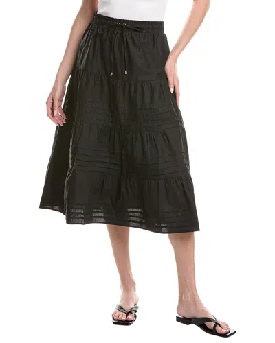 Ellen Tracy Pleated Tiered Cotton Pull-on Skirt In Black