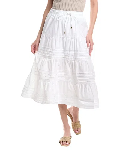 Ellen Tracy Tiered Poplin Pleated Skirt In White