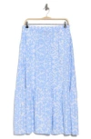 Ellen Tracy Tiered Pull-on Midi Skirt In Baby Blue Damask