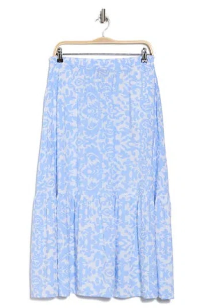 Ellen Tracy Tiered Pull-on Midi Skirt In Baby Blue Damask