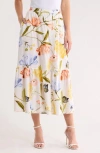 Ellen Tracy Button Front Flared Linen-blend Midi Skirt In Multi
