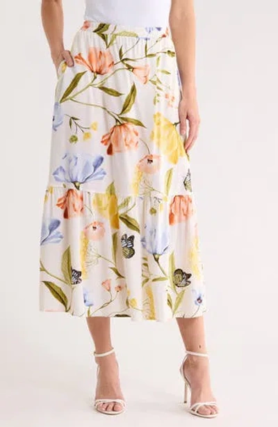 Ellen Tracy Tiered Pull-on Midi Skirt In Multi