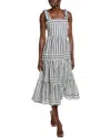 Ellen Tracy Tie Shoulder Cotton Tiered Sundress In Black