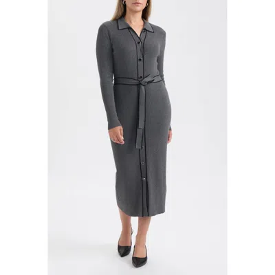 Ellen Tracy Tipped Long Sleeve Shirtdress In Gray