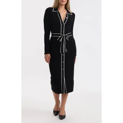 Ellen Tracy Tipped Long Sleeve Shirtdress In Black