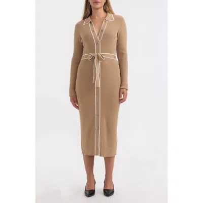 Ellen Tracy Tipped Long Sleeve Shirtdress In Brown