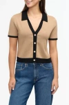 Ellen Tracy Tipped Polo Sweater In Camel