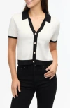 Ellen Tracy Tipped Polo Sweater In Marshmallow