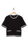 Ellen Tracy Tipped Short Sleeve Crop Sweater In Black