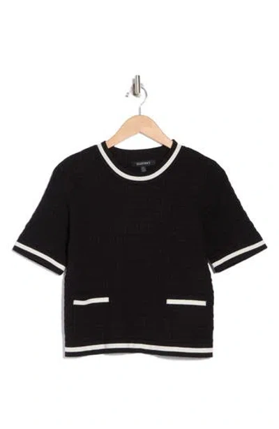 Ellen Tracy Tipped Short Sleeve Crop Sweater In Black
