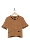 Ellen Tracy Tipped Short Sleeve Crop Sweater In Camel