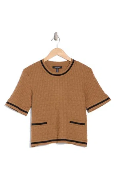 Ellen Tracy Tipped Short Sleeve Crop Sweater In Camel