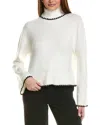 Ellen Tracy Geometric Trim Turtleneck Sweater In White