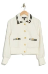 Ellen Tracy Tweed Bomber Jacket In White